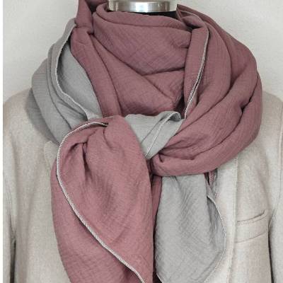 Musselin Tuch Halstuch Colour Block Optik in der Farbe altrosa/hellgrau