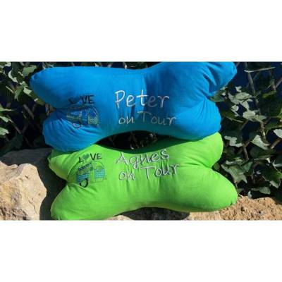 Sehr schöne personalisierte Leseknochen Set  Partnerkissen Camping