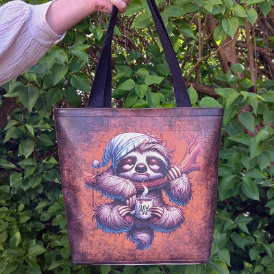 Großer Shopper, Tasche, Totebag, Kunstleder, braun   Faultier - ca 35x 38 cm,