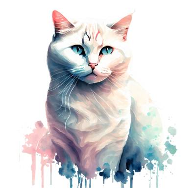 Weiße Katze Cat 6 x 7 cm aquarell pastell Bügelbild DIY Applikation