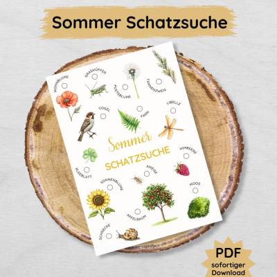 Sommer Schatzsuche für Kinder zum Ausdrucken, Sommer-Suchspiel Druckvorlage