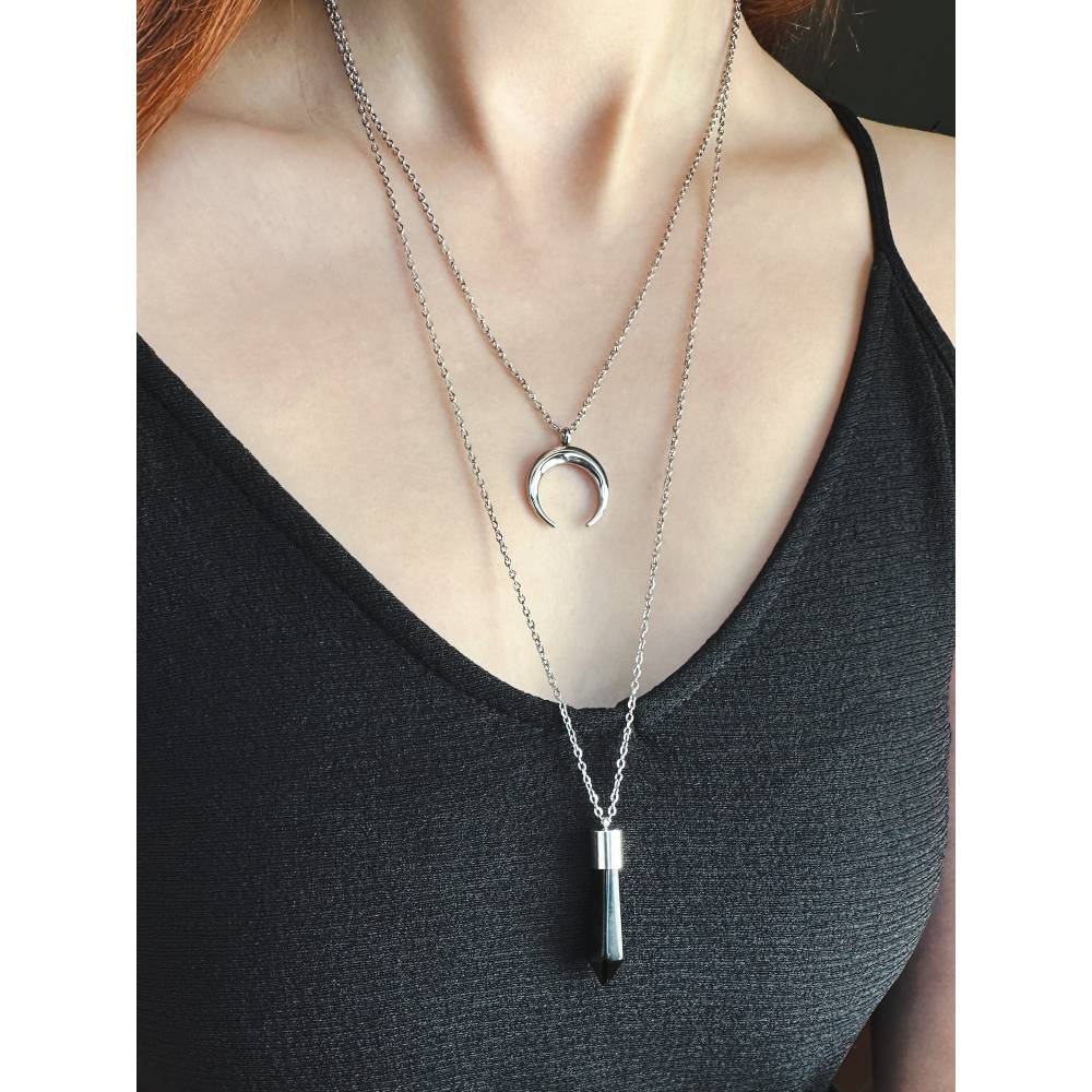 YUZNA Sonne Mond Halskette - Gotischer Kristall Anhänger Mit Amethyst