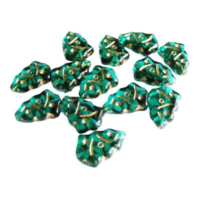 10 Glasperlen Tannenbäumchen Weihnachtsbäumchen grün-gold 17 mm