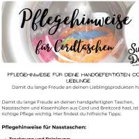 Gratis Pflegeanleitung für handgemachte SuGar Design Cordtaschen als PDF Bild 1