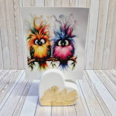 Fotohalter Herz mit goldenen Metallflocken – Handgemachter Kartenhalter aus Gießmasse