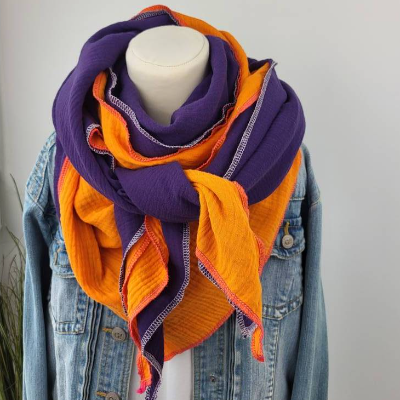 2 Musselintücher in Orange & Lila,  Sommerkollektion, Mix deine Tücher, Dreieckstuch, Musselinschal,