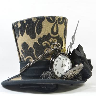 Mini-Hütchen - Steampunk Fascinator Taschenuhr Zeiger Rosen