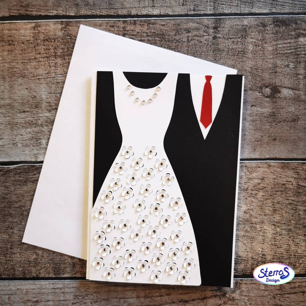 Hochzeitskarte Plotterdatei SVG – Anzug & Kleid oder zwei Bräute/Bräutigame – romantische Klappkarte zur Hochzeit Bild 1