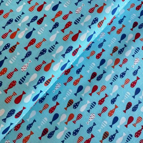 Baumwolle/Webware Fische auf hellblau