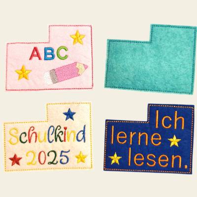 Stickdatei Lesehilfe In the Hoop Schulkind Einschulung Set 2523 – Lesezeichen & Schlüsselanhänger für Erstleser