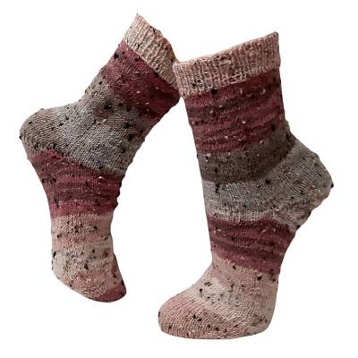 Handgestrickte Socken Gr. 38/39, Wollsocken mit Blockstreifen