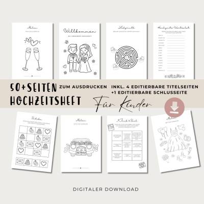 Hochzeit Malbuch für Kinder, Beschäftigung Malbuch Gastgeschenk, PDF digitaler Download, editierbare Titelseite