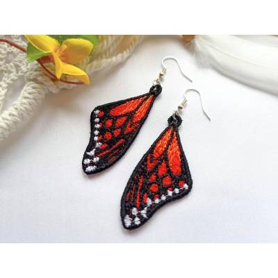 Lace Ohrringe Schmetterling Flügel gestickt, Monarch Spitze Sommerschmuck