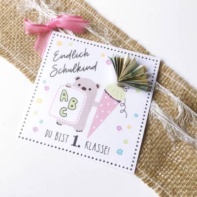 Druckvorlage Karte endlich Schulkind - Geldgeschenk - 1. Klasse - Einschulung - Schulanfang - ausdrucken - Schule