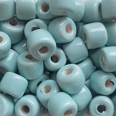 10 Keramikperlen kleine Walzen mint lack (S68)