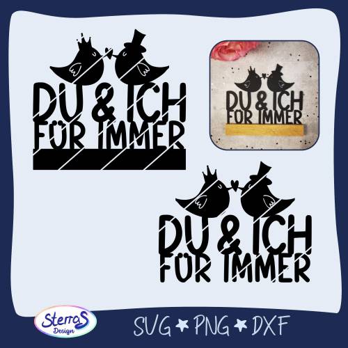 Du & Ich für immer • romantische Plotterdatei mit Vögeln & Herz • Laserdatei SVG DXF PNG • Liebe Deko Klötzchen