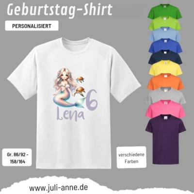 Personalisiertes Shirt GEBURTSTAG Zahl & Name personalisiert MERMAID CUTIE 1 Pastell Schildkröten 