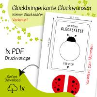 Druckvorlage Glückskäfer - Glücksbringer - ausdrucken - Grußkarte - Glückwunsch - Marienkäfer Bild 2