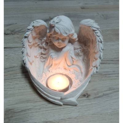 Engelsfigur mit Teelichteinsatz, Grabdekoration, Trauer