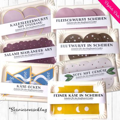 Digitale Bastelbogen: Aufschnitt, Wurst, Käse und Tofu für den Kaufladen