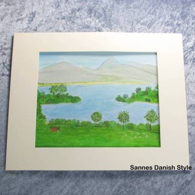 Landschaftsmalerei, mit Scharfe und Hirte, Gemälde, 24 x 32 cm, 9,4