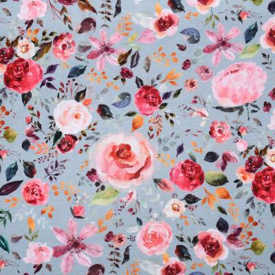 Jersey Organic Digital Baumwolljersey Stoff "Blumentraum Aquarell" hellblau
