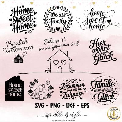 Plotterdatei Familie, Home svg, Haus Herz Liebe svg, Zuhause Schriftzug Sprüche, Cricut Silhouette Plotterdatei Zuhause,