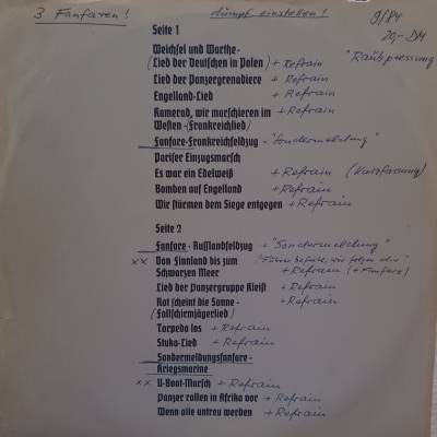 Vinyl LP -  Militär Lieder - Kein Cover - 9/ 84 - Nachlass aus Wolgast -