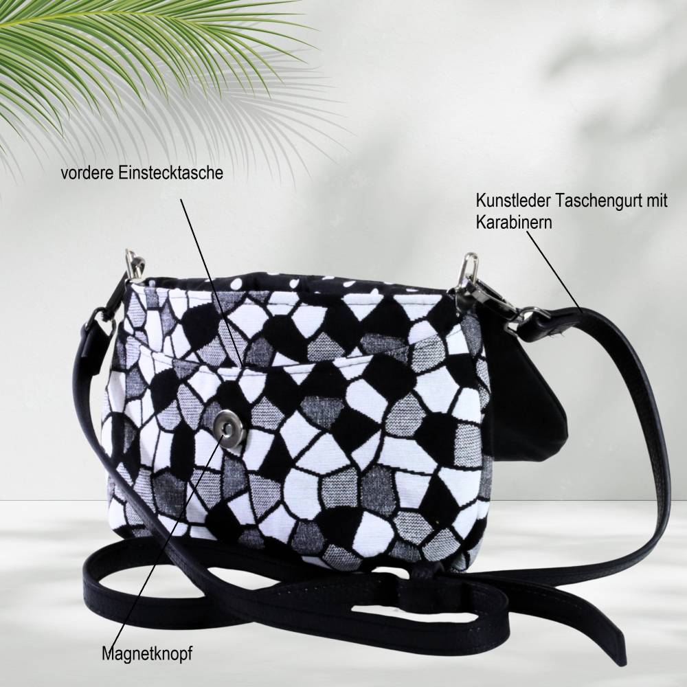 kleine Taschen zum Umhängen Tasche schwarz weiß mit Leder