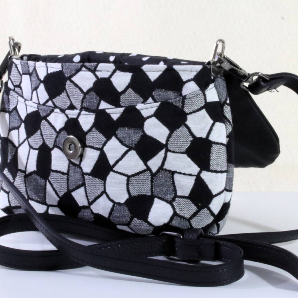 kleine Taschen zum Umhängen Tasche schwarz weiß mit Leder