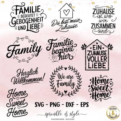 Plotterdatei Familie, Home svg, Haus Herz Liebe svg, Zuhause Schriftzug Sprüche, Cricut Silhouette Plotterdatei Zuhause,