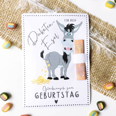 Druckvorlage Geldgeschenk Karte - Glückwunsch Geburtstag - ausdrucken - Happy Birthday - Goldesel - Geldscheisser 