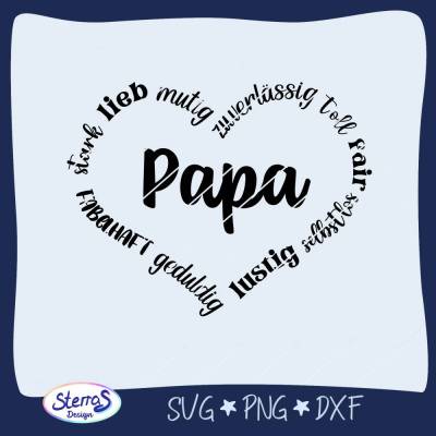 Plotterdatei Papa Herz – positives Textdesign mit Adjektiven – SVG DXF PNG – Vatertagsgeschenk – Laser & Plotter