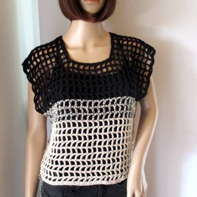 Legeres Netz-Top, Shirt, Häkel-Top, Überwurf, Pulli