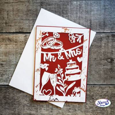 Mr & Mrs Hochzeitskarte • romantische Plotterdatei SVG DXF • DIY Karte zur Hochzeit • florales Design & Torte