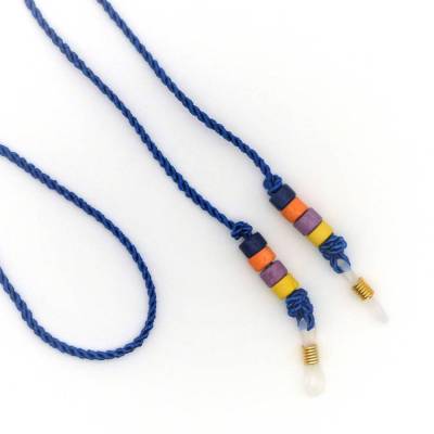 Hübsches Brillenband in leuchtend blau bunt, Brillenkette, Halteband für Brille mit Keramikperlen, handgeknüpft