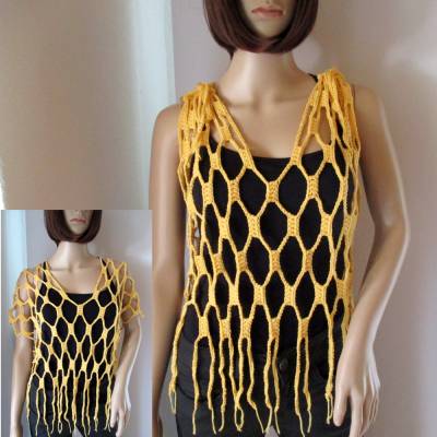 Auffälliges Oberteil, Netztop, Häkeltop, Top, Shirt, Netzhemd in Gelb