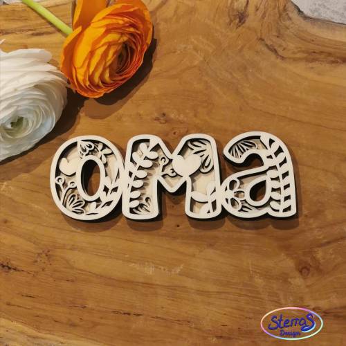 Oma Schriftzug mehrschichtig • Laser- & Plotterdatei SVG DXF PNG • Blumen & Herzen Schriftzug • Filigran & Zweischichtig