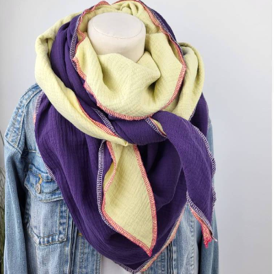 2 Musselintücher in Gelb & Lila,  Sommerkollektion, Mix deine Tücher, Dreieckstuch, Musselinschal,