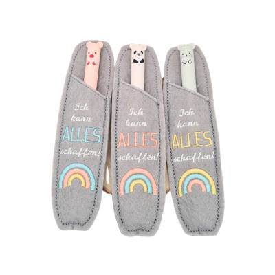 Stickdatei Etui für Kugelschreiber Schulkind – ITH Stickmuster Regenbogen, Affirmation Einschulung