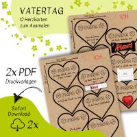 Druckvorlage Vatertag - 12 Karten zum Ausmalen - Vatertagskarte - Herzen - Geschenkkarte - zum ausdrucken - Ausmalbild Bild 2