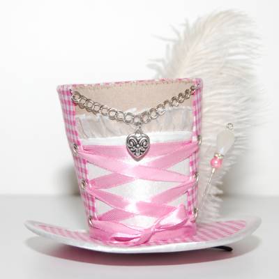 Mini-Hütchen - Oktoberfest Fascinator Hochzeit Dirndl rosa-weiß kariert