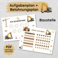Baustelle Wochen Aufgabenplan und Belohnungsplan für Kinder zum Ausdrucken, PDF Jungs Routineplan Bild 1