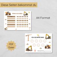 Baustelle Wochen Aufgabenplan und Belohnungsplan für Kinder zum Ausdrucken, PDF Jungs Routineplan Bild 2