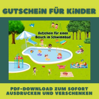 Gutschein für einen Besuch im Schwimmbad, Gutscheine für Kinder, Gutschein zum Ausdrucken, Gutscheinkarte