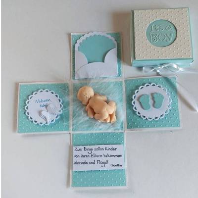 Explosionsbox, Geburt, Taufe, für einen Jungen, Geldgeschenk, hellblau