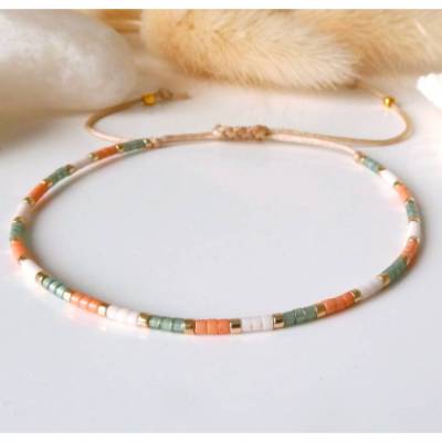 Armband aus Miyuki Perlen, grün orange cremeweiß, kleine Geschenke Frauen, Geburtstagsgeschenk Freundin