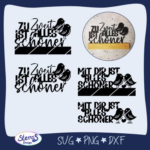 Mit dir ist alles schöner – Klötzchendeko Plotter- & Laserdatei mit 2 Sprüchen für Hochzeit, Valentinstag und Jahrestag