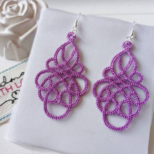 Lila Spitzenohrringe groß leicht flieder, Lace Boho Sommer