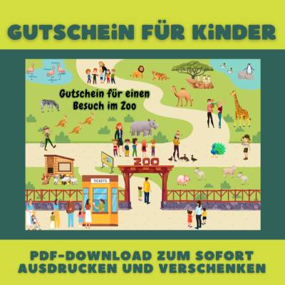 Gutschein für einen Besuch im Zoo oder Tierpark, Gutscheine für Kinder, Gutschein zum Ausdrucken, Gutscheinkarte